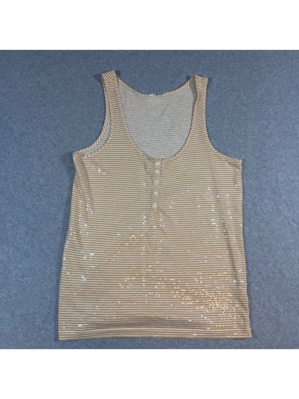 J.Crew Women’s Small Beige White Striped Sequin Tank Top Linen Blend Sleeveless